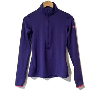 Nike Pro Quarter Zip Purple Long Sleeve Top Sz Medium Dri Fit